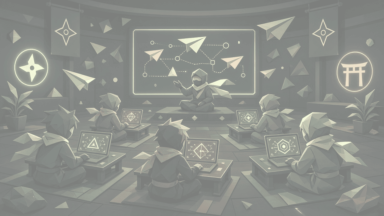Illustration of kids learning to code at a Code Ninjas education center